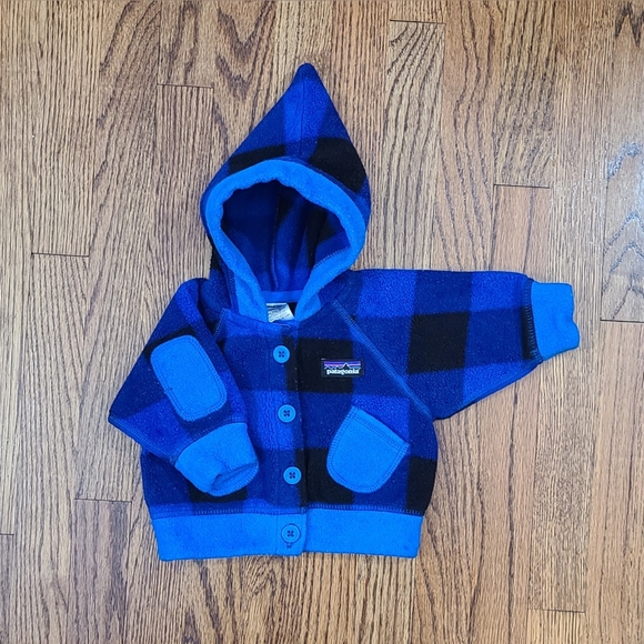 Patagonia Swirly Top Fleece Button Up Jacket Blue Plaid Size 0 Months NB - Picture 2 of 10